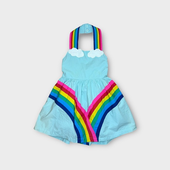 Mini Boden Rainbow Applique Blue Halter Dress